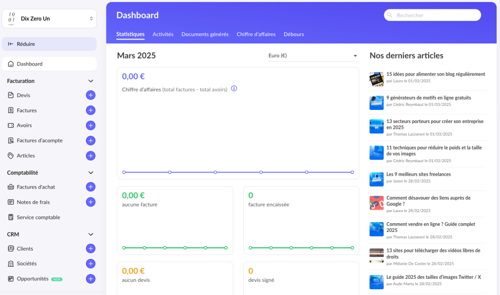 interface de facture.net pour l'article